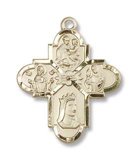 14kt Gold Franciscan 4 Way Medal Jesus Christ Cross  