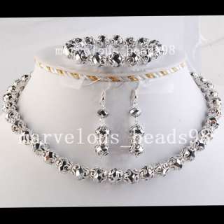 Silver Crystal Bound Necklace Bracelet Earrings G3704  