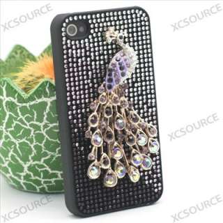 3D rhinestone bling hard back case Peacock cover for apple iPhone 4S 