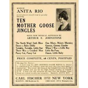  Ad Anita Rio Mother Goose Jingles Carl Fischer   Original Print Ad