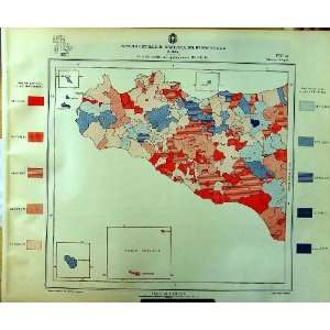  1929 Colour Map Italy Statistics Births Palermo Trapani 