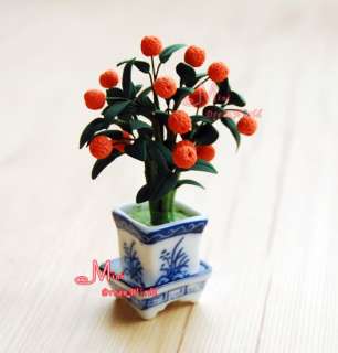 12 Dollhouse Miniature Clay Plant Orange Tree W/ Vase  