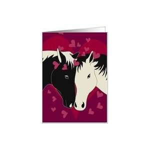  Black and White Horses with Hearts Valentine Card Health 