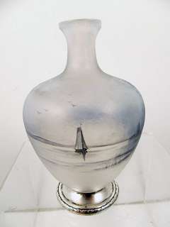 Daum Nancy French Art Glass Enamel Painted Cameo Vase in Sterling 