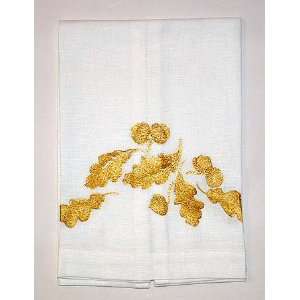   (White & Gold) Embroidered Linen Guest Towel Set/3: Home & Kitchen