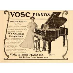  1906 Vintage Ad Vose & Sons Grand Piano Instrument Lady 