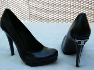 TORY BURCH SHOES sandals heels NEW JUDE PUMP VEG BLACK LEATHER 37 7 