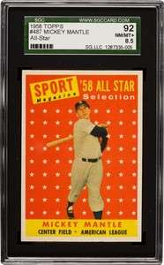 1958 Topps #487 Mickey Mantle All Star (HOF) Yankees! SGC 92 ~ Looks 