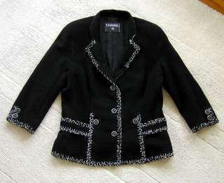 4,890 CHANEL Stunning B&W Trimmed Boucle JACKET **   