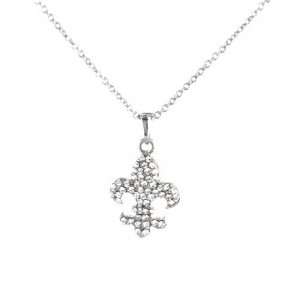  Crystal Fluer De Lis Silver Pendant Necklace: Jewelry
