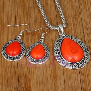Women Fashion Orange Red Turquoise Carve Handcrafted Antique 1 set 