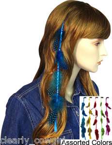 6063    WESTERN COWGIRL DOT FEATHER HAIR COMB EXTENSIONS  WOW  