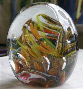 Large Vintage Isle of Wight Studio Art Glass Ovoid Paperweight Flame 