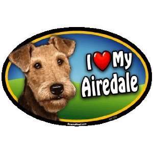  Oval Car Magnet   I Love My Airedale