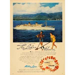  1952 Ad Matson Lines Lurline Cruise Ship Waikiki Beach 
