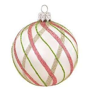   : White With Green And Pink Glitter Stripes Ornament: Home & Kitchen