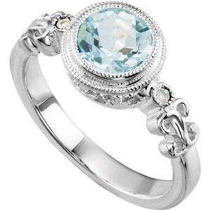  Aquamarine Diamond Ring in Sterling Silver (0.02 Ct. tw 