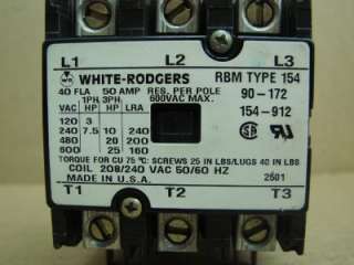 White Rogers Contactor RBM Type 154, 50 Amp, #13694  
