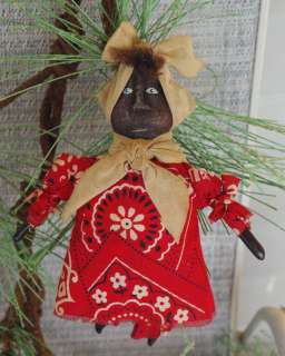 Primitive black folk art Mammy doll Christmas Ornament  