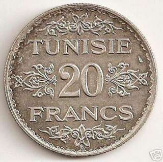 TUNISIA TUNISIE. 20 FRANCS 1935 EXTREMELY RARE 53 COINS  
