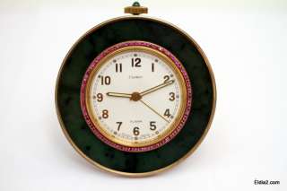 Vintage Art Deco Cartier Ruby Rim 8 Day Jade Clock  