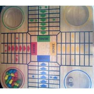   Parchisi Wooden Game Board with Game Pieces and Dice 