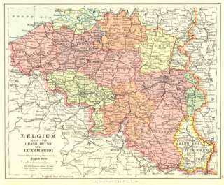 BELGIUM + LUXEMBOURG Old Vintage Map. Stanford.1920  