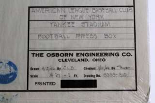 Original Yankee Stadium Architectural Plan Football Press Box 1946 