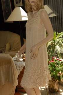 Lims Classic Rossette Hand Crochet Slim Looking A line Dress, Natural 