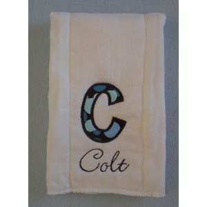  Personalized Burp Cloth   Applique Initial Baby