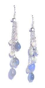 Ashiana NEW Silver Pearl Chalcedony Crystal Earrings / Boucles D 