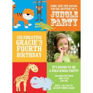 3 Squares Jungle Photo Birthday Invitations Health 