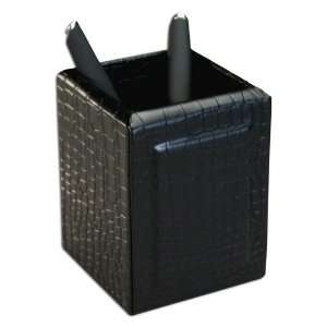  Black Crocodile Embossed Leather Pencil Cup Office 