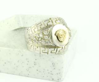 14K Gold Medusa Head Versace Style 925K Sterling Silver Ring Cubics 