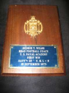 GEORGE WELSH NAVY Award 1st career College Football Victory Plaque 6.5 