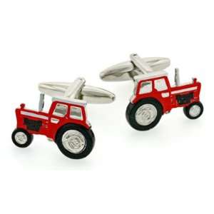 Red tractor cufflinks with presentation box.