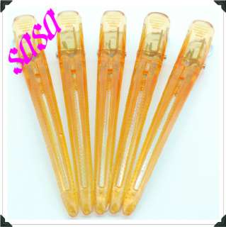 5pcs x Hair Salon Plastic Transparent 12cm Orange Long Clip **Free 