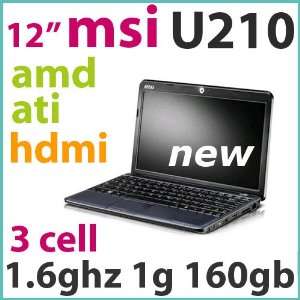 MSI U210 12.1 inch Black Netbook   1.6ghz 1g RAM 160gb HDD 6 Cell Hdmi 