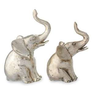  Silver and bronze sculptures, Elephant Twins (pair 