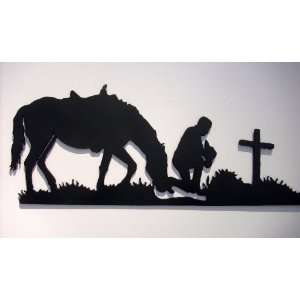  Western,Cowboy,Metal Art, Horse, Praying at cross 
