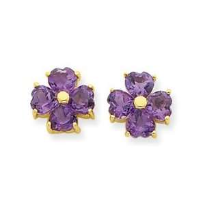  14k Heart Amethyst Flower Post Earrings Jewelry