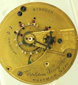 EARLY 18 SIZE WALTHAM 17J APPLETON TRACY POCKET WATCH MOVEMENT & DIAL 