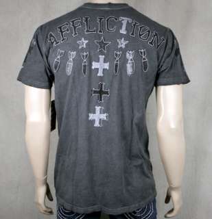 AFFLICTION Mens T shirt ABOVE gray embroidered NEW  