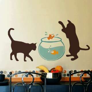   Cat & Fish WALL DECOR DECAL MURAL STICKER REMOVABLE VINYL: Automotive