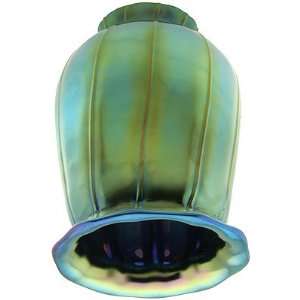 Antique Glass Lamp Shades. Iridescent Peacock Blue Art Glass Squash 