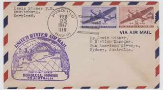 Honolulu to Australia 1947 First Flight cover. Make multiple 