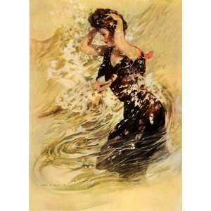   Victorian Lady Wave Bathing Suit Print   Original Color Print Home