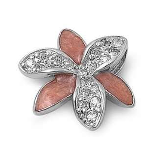    Sterling Silver & CZ Rose Plated Six Petal Flower Pendant Jewelry