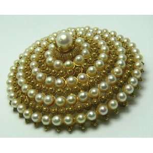  Antique Ornate Pearl & 18k Gold Brooch 