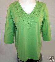 Christine Alexander Swarovski Crystal Green Shirt   LG  